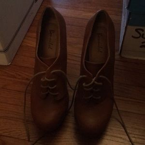 Brown leather lace up stilletos